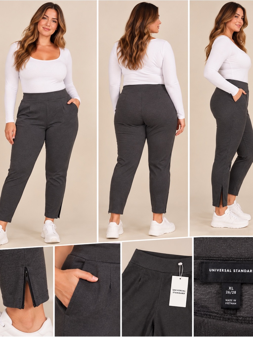 NWT Universal Standard Moro Pocket Ponte Pants Dark Gray XL 26/28 Ankle Zip